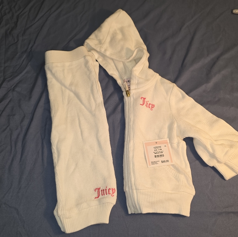Juicy Couture Baby Girls White Waffle Knit Jogger Set Hoodie Pants 3-6M NWT